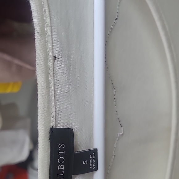 Talbots Small white  long sleeve top with 3/4 sleeves and black shoulder lace - Picture 6 of 6